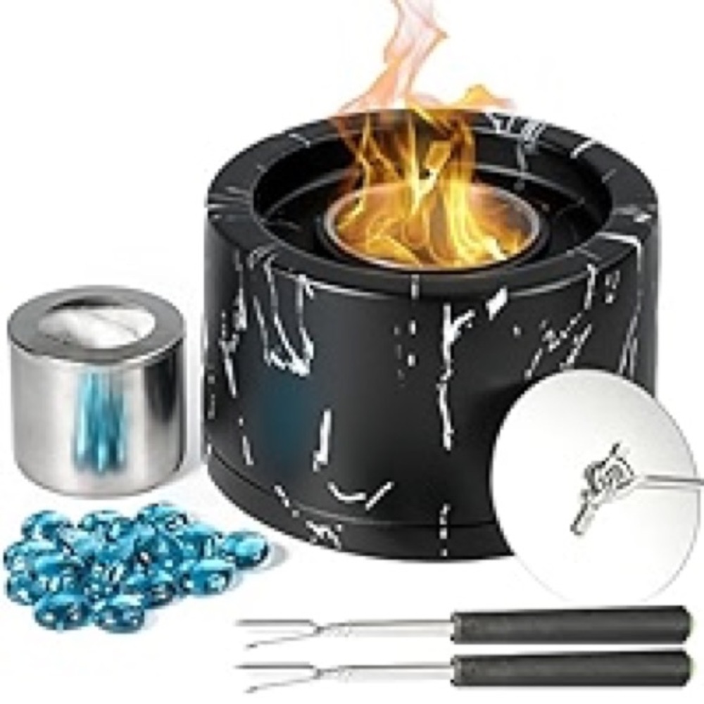 New! Tabletop Fire Pit Bowl, Bio Ethanol Fuel Fire Pit with 2 extendable Marshma